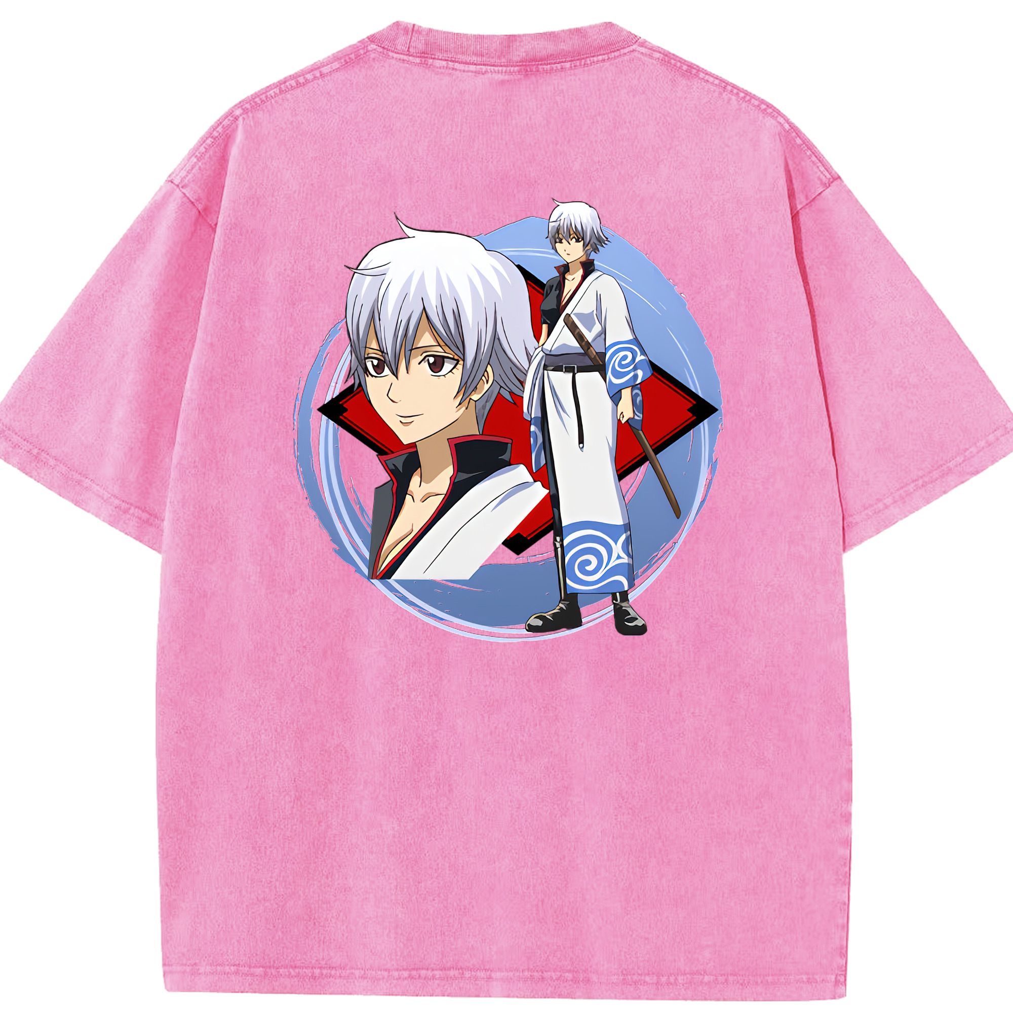 （画像用） ぎんたま 坂田銀時（さかたぎんとき） 神楽 志村新八（しむら しんぱち） GINTAMA Sakata Gintoki Kagura Shimura Shinpachi 綿100% ヴィンテージ風 半袖Tシャツ（背面プリント）